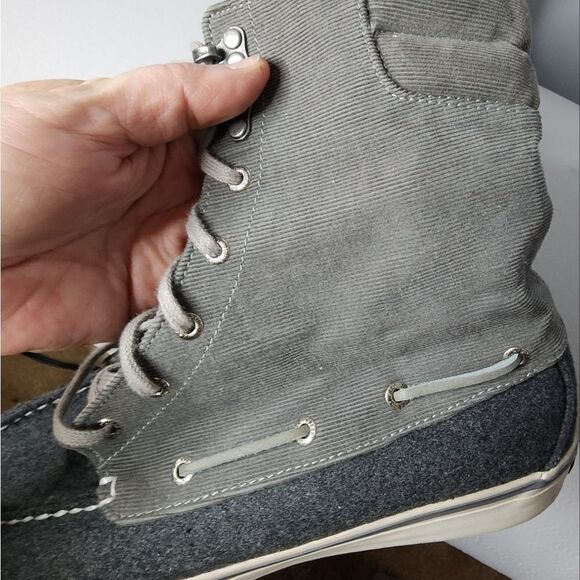 SPERRY Top Sider Fold Over Charcoal Corduroy Gray Boots Women Size 9 Plaid Lined - Picture 3 of 5